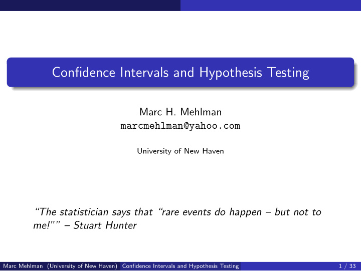 confidence intervals and hypothesis testing