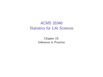 ACMS 20340  Statistics for Life Sciences  Chapter 15:  Inference in Practice  Inference in Practice