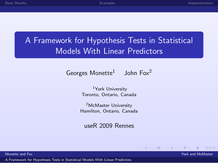 a framework for hypothesis tests in statistical models