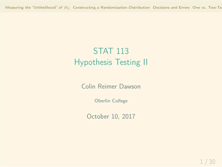 stat 113 hypothesis testing ii