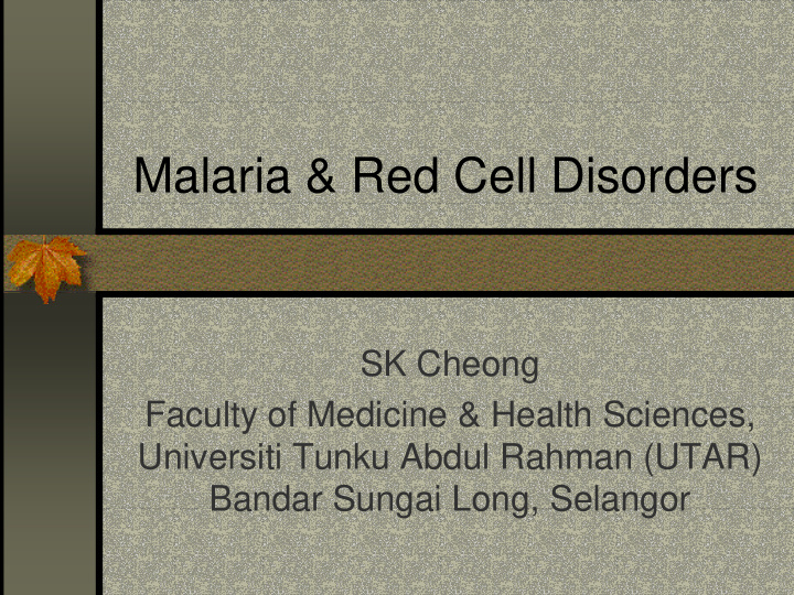 malaria red cell disorders