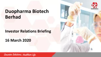 Berhad  Investor Relations Briefing  16 March 2020  Disclaimer This presentation may contain