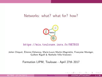 Networks: what? what for? how?  https://mia.toulouse.inra.fr/NETBIO  Julien Chiquet, tienne