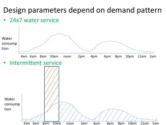 Design parameters depend on demand pattern  24x7 water service  Water  consump  tion  4am   6am