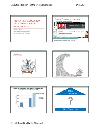 ANALYTICS EDUCATION  AND THE EVOLVING  WORKFORCE  Dr. Aric LaBarr  Institute for Advanced Analytics