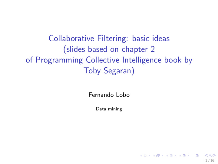 collaborative filtering basic ideas slides based on