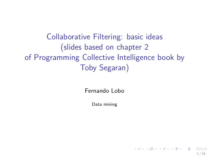 collaborative filtering basic ideas slides based on