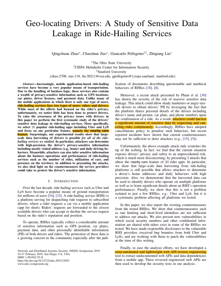 geo locating drivers a study of sensitive data leakage in