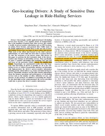 Geo-locating Drivers: A Study of Sensitive Data  Leakage in Ride-Hailing Services Qingchuan Zhao