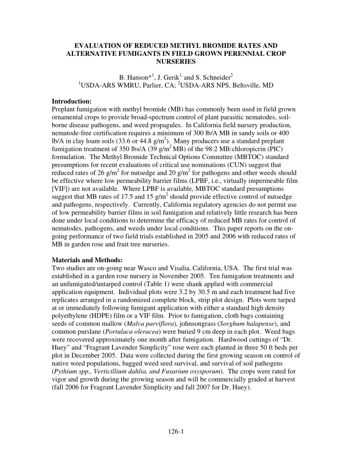 evaluation of reduced methyl bromide rates and