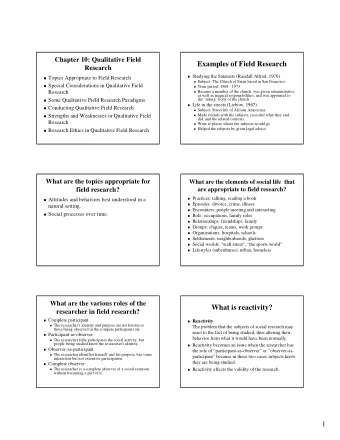 Examples of Field Research  Examples of Field Research  Research  Research  Studying the