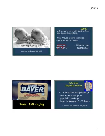 Toxic: 150 mg/kg  Anderson: Ann Intern Med, 1976(85):745  1    5/16/13   Salicylate