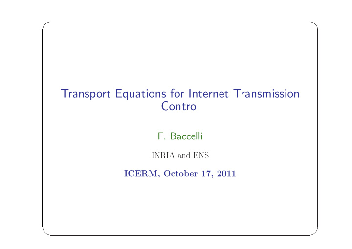 transport equations for internet transmission control