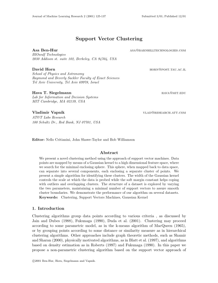 support vector clustering