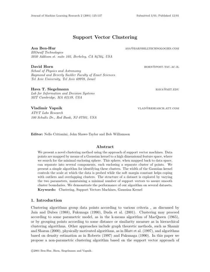 support vector clustering