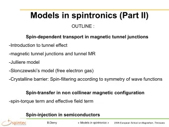 Models in spintronics (Part II)  OUTLINE :  Spin-dependent transport in magnetic tunnel junctions