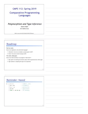 CMPS 112: Spring 2019     Comparative Programming Languages   Polymorphism and Type