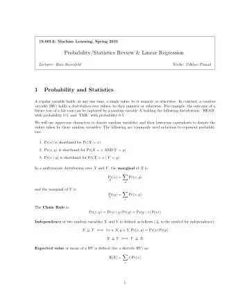 Probability/Statistics Review &amp; Linear Regression  Lecturer: Roni Rosenfeld  Scribe: Udbhav