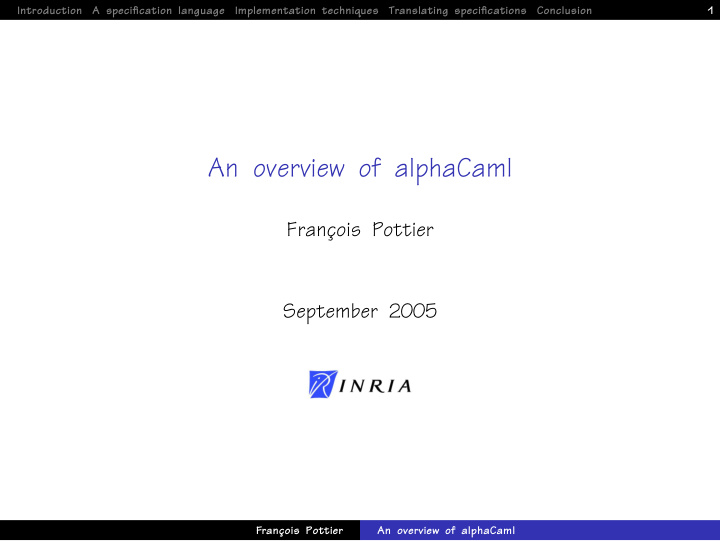 an overview of alphacaml