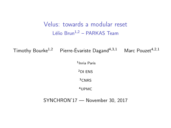 velus towards a modular reset