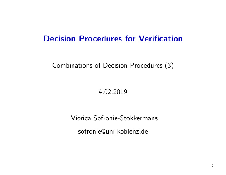 decision procedures for verification
