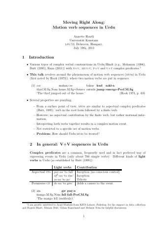 Moving Right Along:  Motion verb sequences in Urdu  Annette Hautli  Universit  at Konstanz lfg
