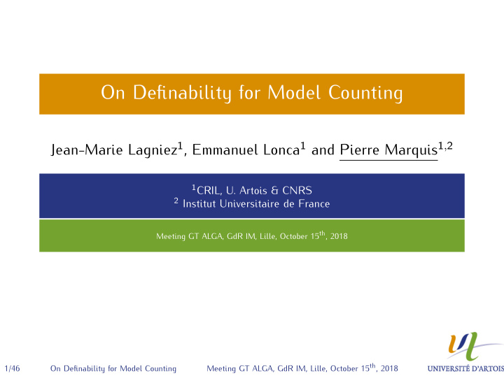 on definability for model counting