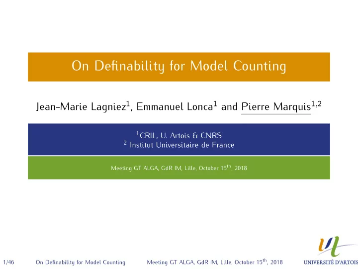 on definability for model counting