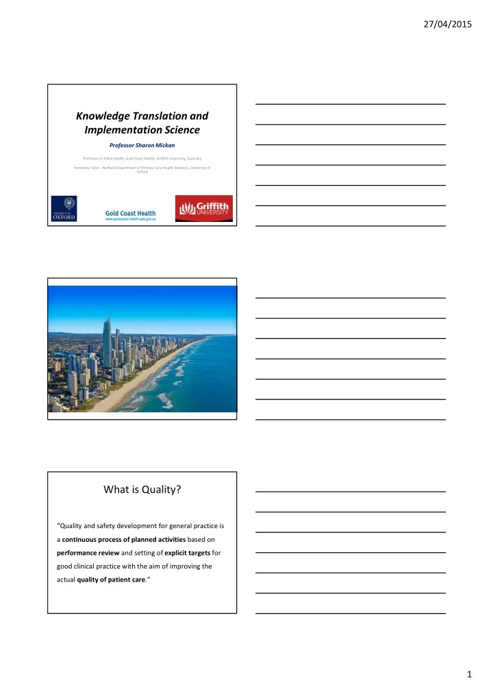 knowledge translation and implementation science