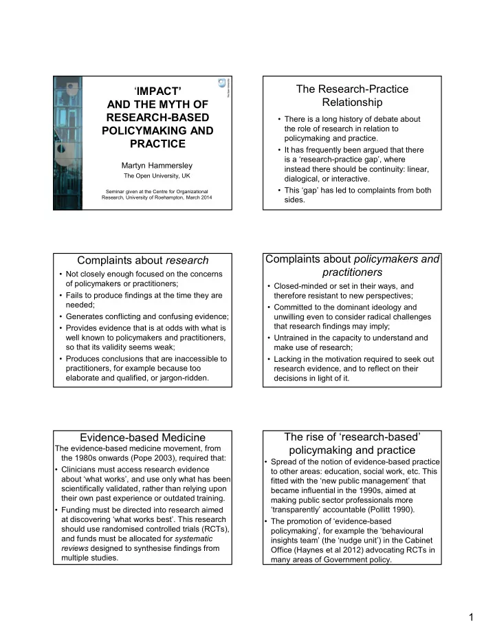 the research practice impact relationship and the myth of
