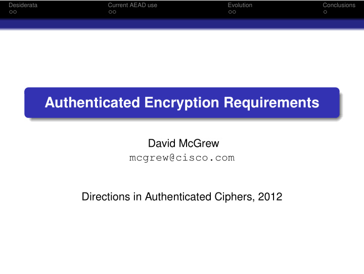 authenticated encryption requirements