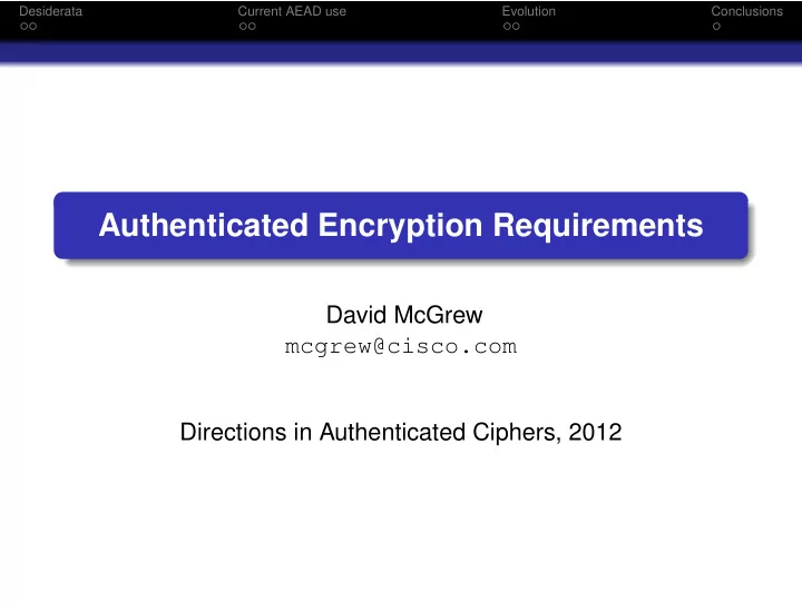 authenticated encryption requirements