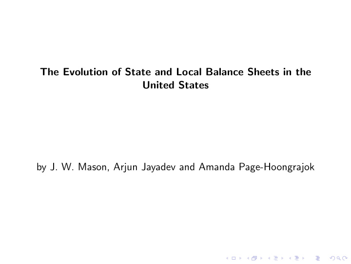 the evolution of state and local balance sheets in the