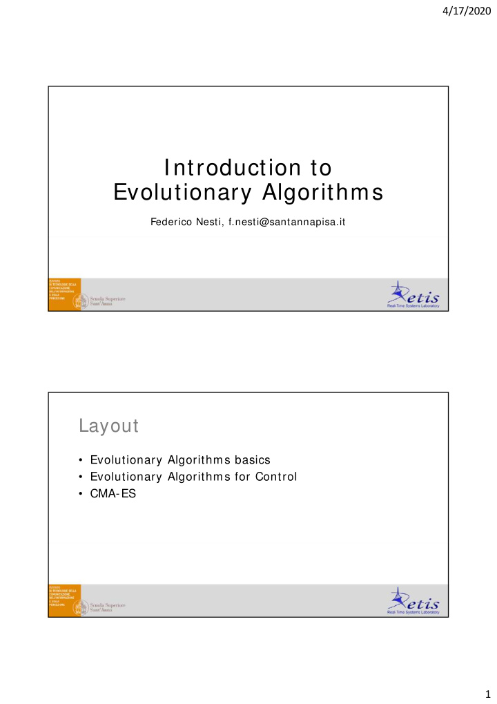 i t introduction to d ti t evolutionary algorithms