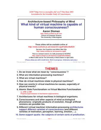 What kind of virtual machine is capable of  human consciousness?  Aaron Sloman