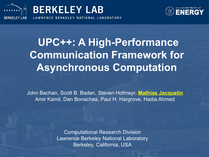 upc a high performance communication framework for