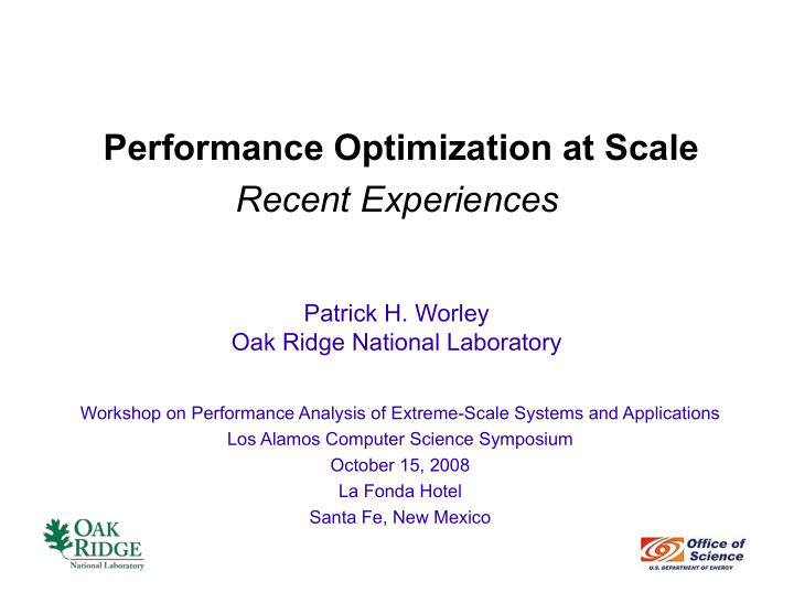 performance optimization at scale recent experiences
