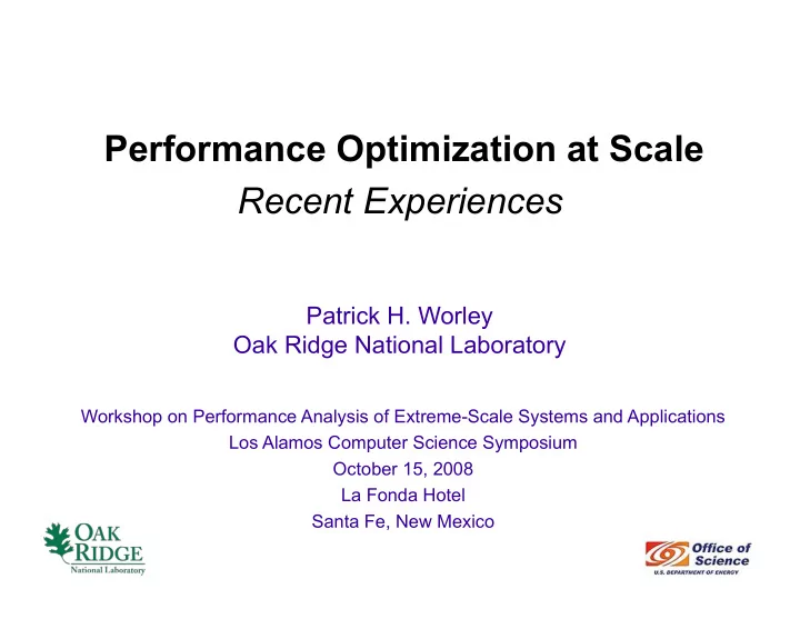 performance optimization at scale recent experiences