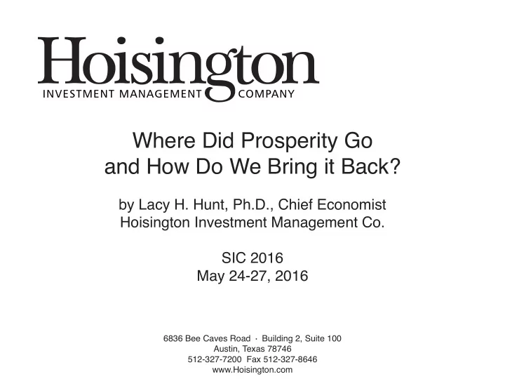where did prosperity go and how do we bring it back
