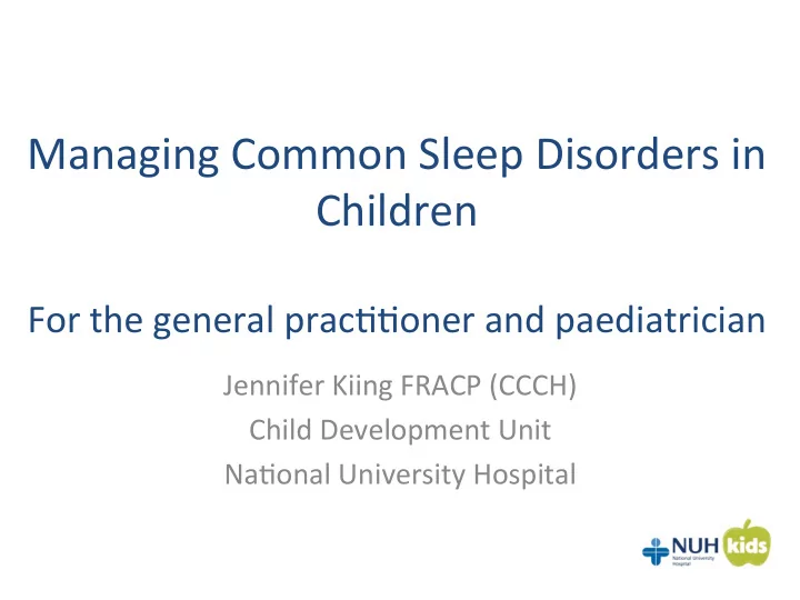 managing common sleep disorders in children