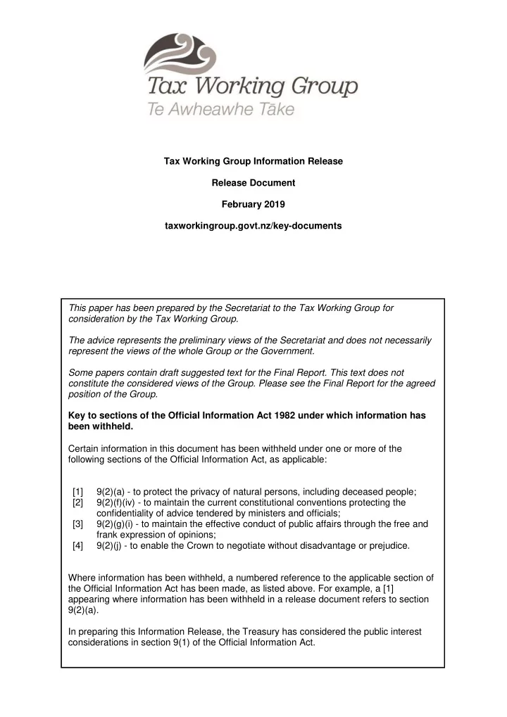 tax working group information release release document