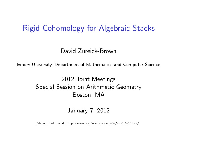 rigid cohomology for algebraic stacks