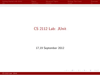 CS 2112 Lab: JUnit  17,19 September 2012  CS 2112 Lab: JUnit  Getting Started with JUnit  Basics