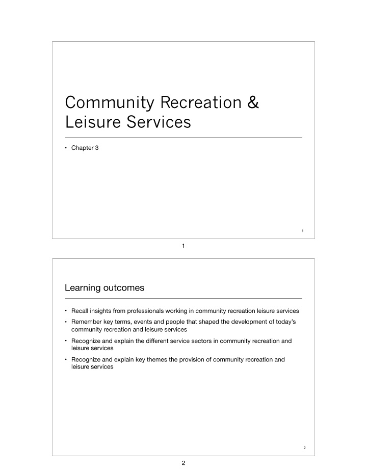community recreation leisure services
