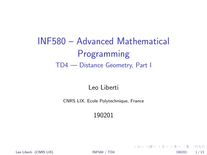 inf580 advanced mathematical programming