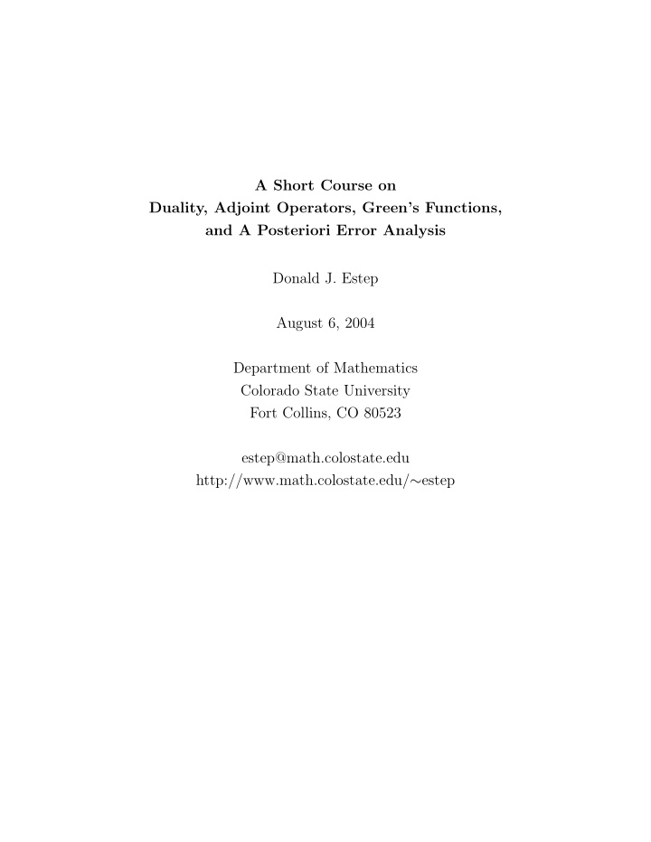 a short course on duality adjoint operators green s