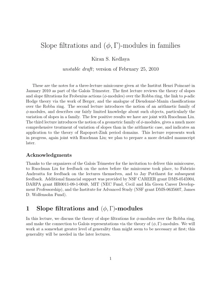 slope filtrations and modules in families