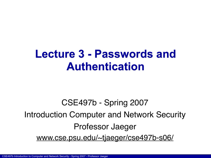 lecture 3 passwords and authentication