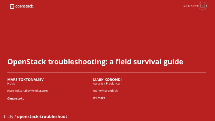openstack troubleshooting a field survival guide