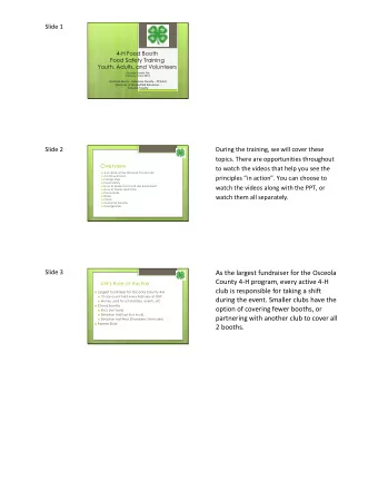 Slide 1  4-H Food Booth  Food Safety Training  Youth, Adults, and Volunteers  Osceola County Fair